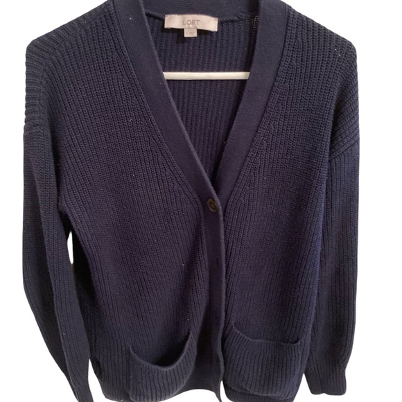 LOFT Sweaters - LOFT Navy 100% cotton V-Neck Button Cardigan Sweater